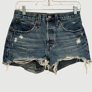Levis Blue Distressed High-Waisted Denim With Raw Hem Women's Shorts Size 26